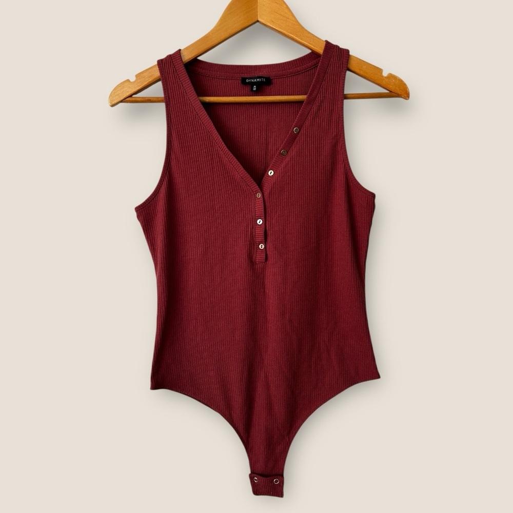 Dynamite Deep Red Ribbed Bodysuit